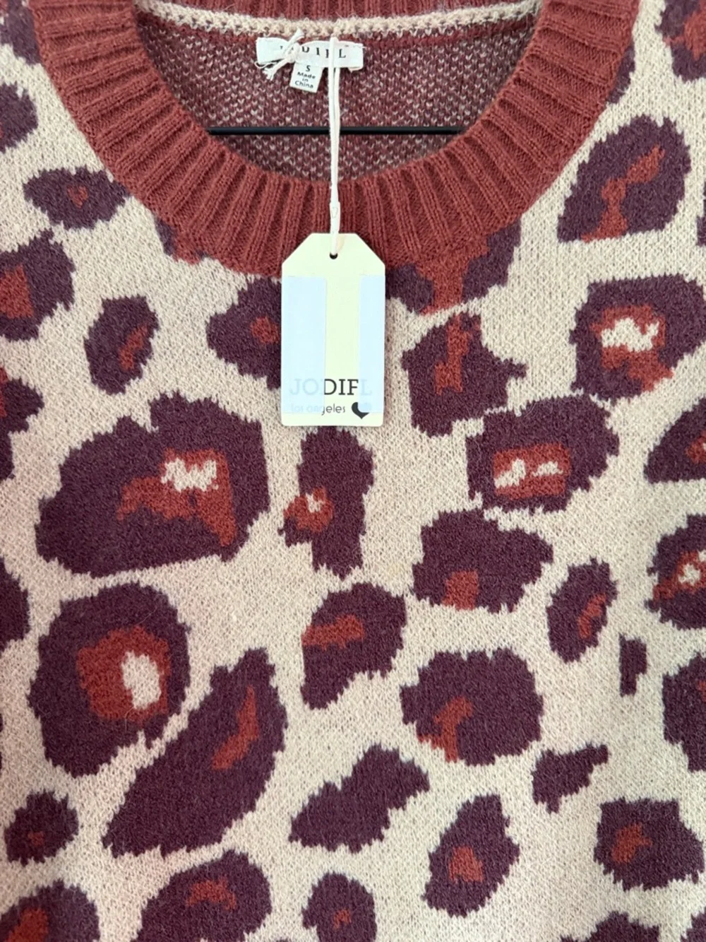 Frame Denim Leopard & Stripe Crewneck Sweater in Rust and Creamy Beige - Picture 2 of 4